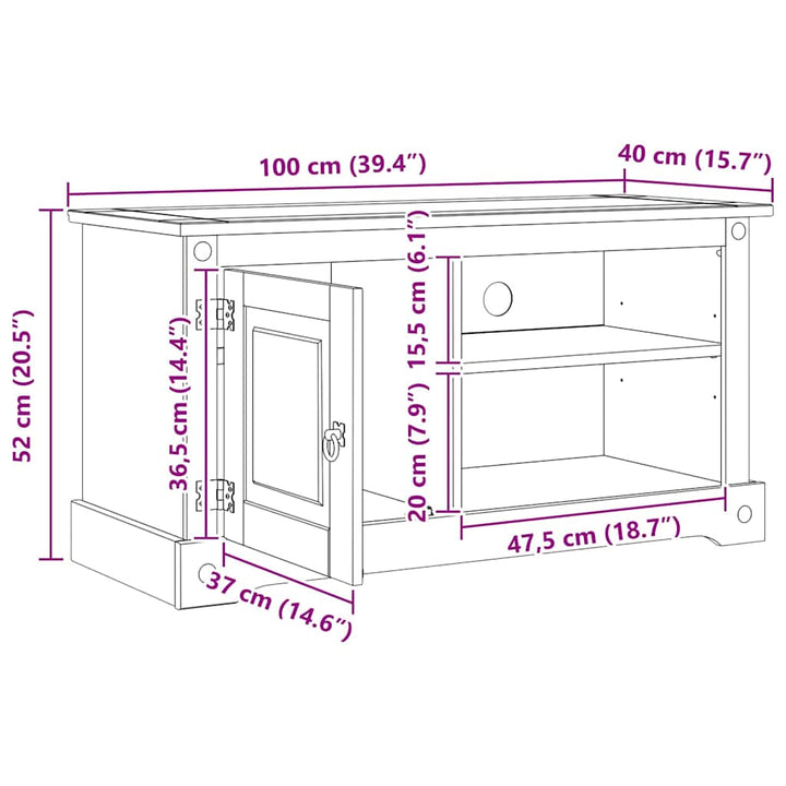Tv-Skåp Corona Vit 100 X 40 X 52 Cm Massiv Furu