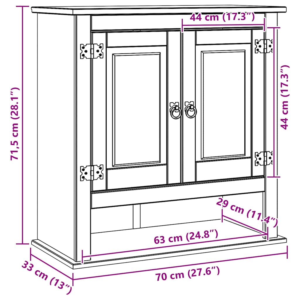 Hängande Skåp Med Dörr Corona Vit 70 X 33 X 71,5 Cm Massiv Furu