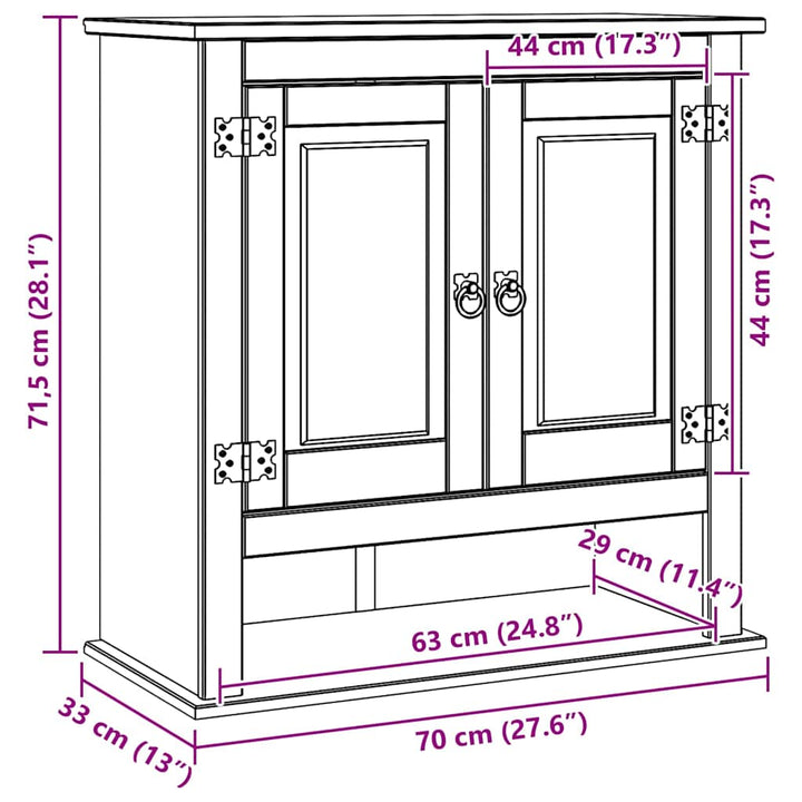 Hängande Skåp Med Dörr Corona Vit 70 X 33 X 71,5 Cm Massiv Furu