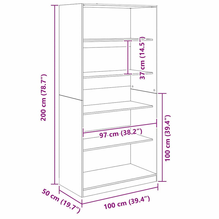 Garderob Med Hylla Svart Ek 100 X 50 X 200 Cm Konstruerat Trä