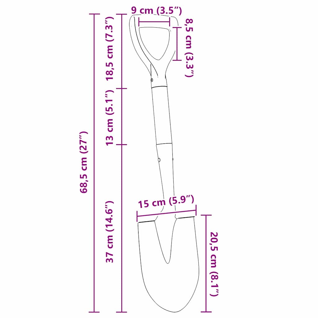Skyffel Svart 68,5 Cm Power Coated Stål Och Solid Trä