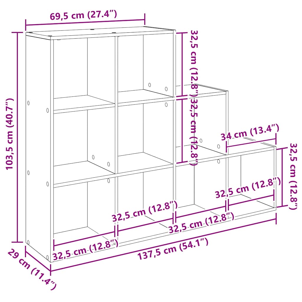 Rumsavdelare Bokhylla Svart Ek 137,5 X 29 X 103,5 Cm
