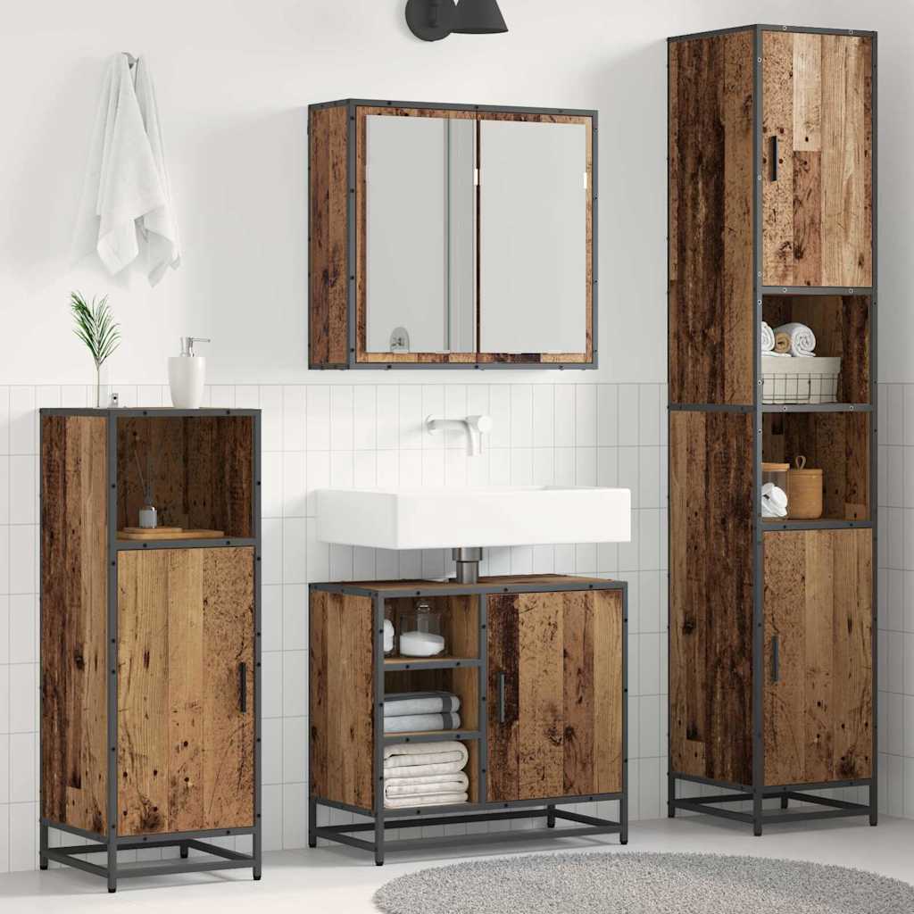 Badrumsmöbelset Med Hylla 3 Pcs Gammalt Trä Konstruerat Trä