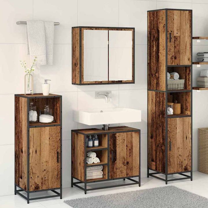 Badrumsmöbelset Med Hylla 3 Pcs Gammalt Trä Konstruerat Trä