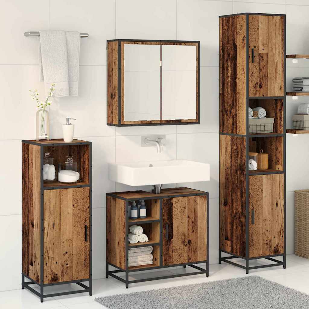 Badrumsmöbelset Med Hylla 3 Pcs Gammalt Trä Konstruerat Trä