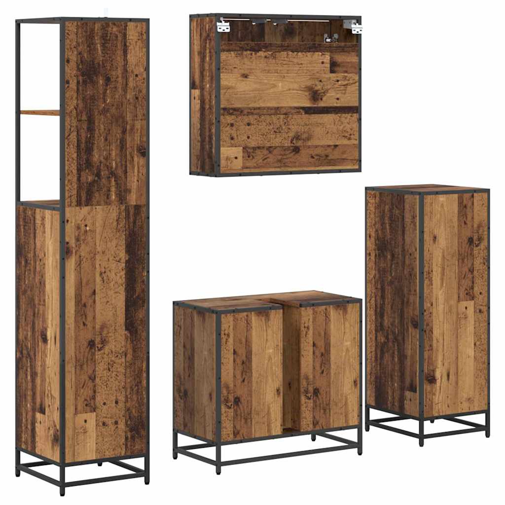Badrumsmöbelset Med Låda 4 Pcs Gammalt Trä Konstruerat Trä