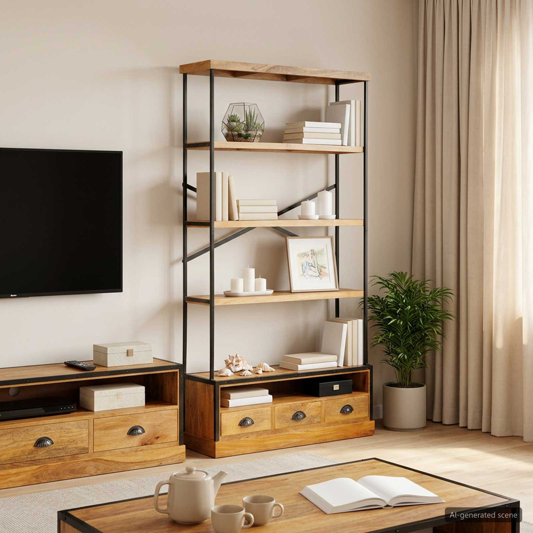 5-Tier Bokhylla Naturlig 100 X 30 X 180 Cm Massivt Mangoträ