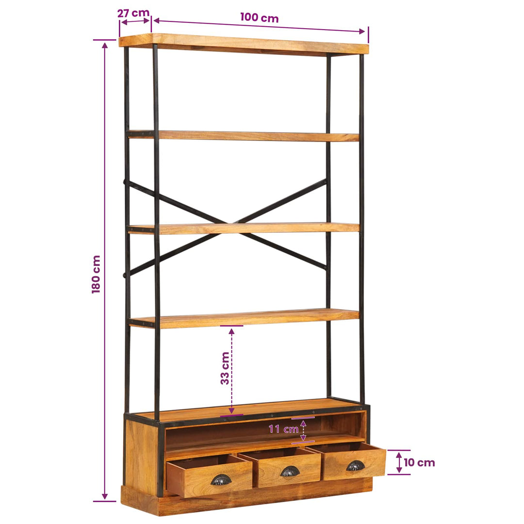 5-Tier Bokhylla Naturlig 100 X 30 X 180 Cm Massivt Mangoträ