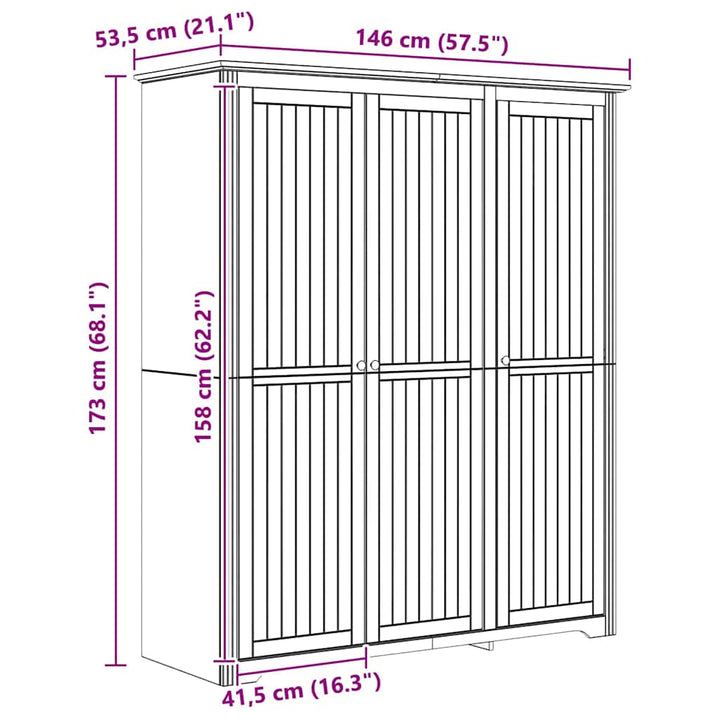 Garderob Bodo Honung Brun 146 X 53,5 X 173 Cm Konstruerat Trä