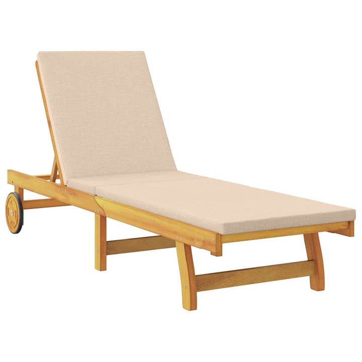 Solstol Reclining Med Kudde Beige Massivt Akaciaträ