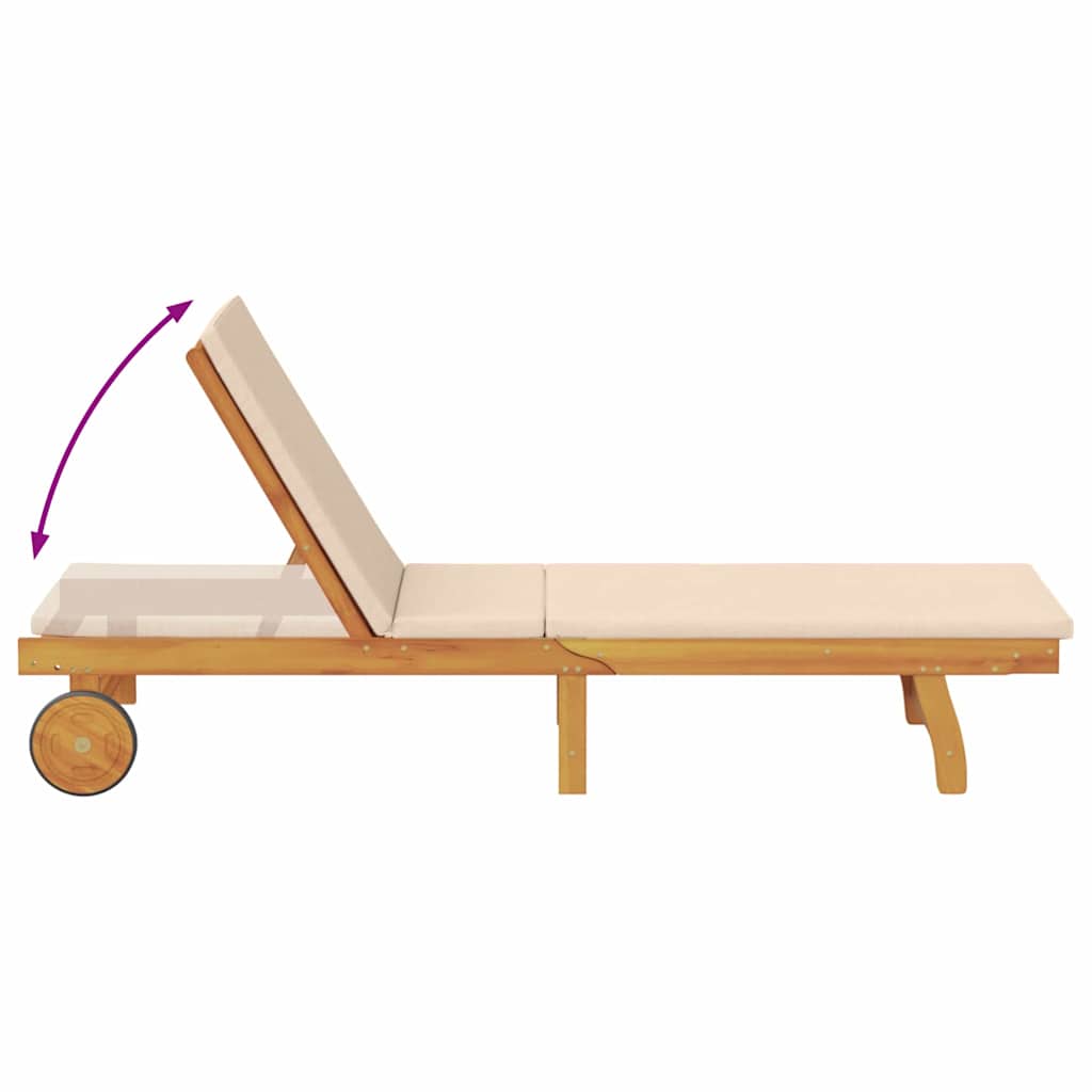 Solstol Reclining Med Kudde Beige Massivt Akaciaträ