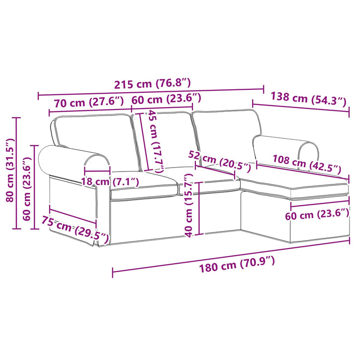 Soffa 215 X 138 X 80 Cm Tyg