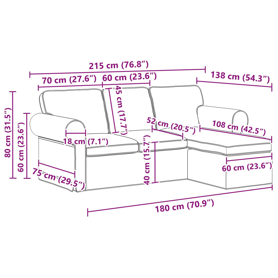 Soffa 215 X 138 X 80 Cm Tyg
