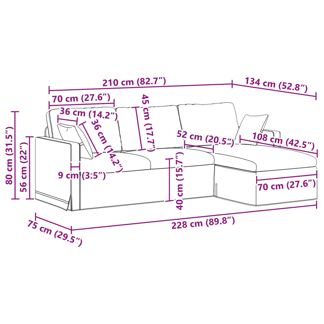 Soffa 228 X 134 X 80 Cm Sammet