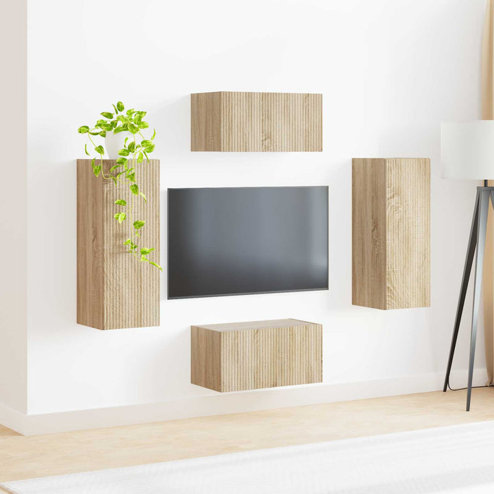 Tv-Bänkset Väggmonterad 2 Pcs Sonoma-Ek Konstruerat Trä