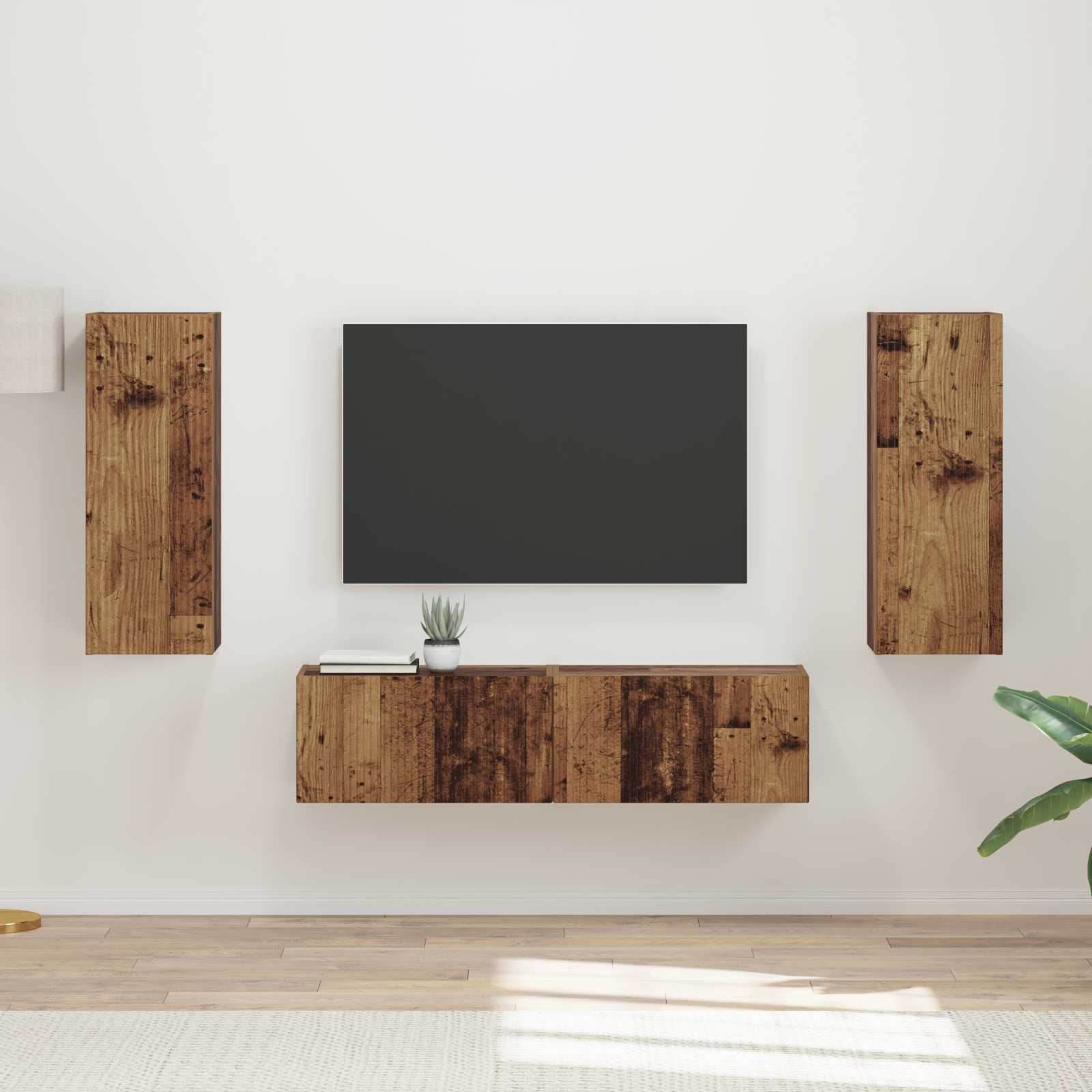 Tv-Bänkset Väggmonterad 2 Pcs Gammalt Trä Konstruerat Trä
