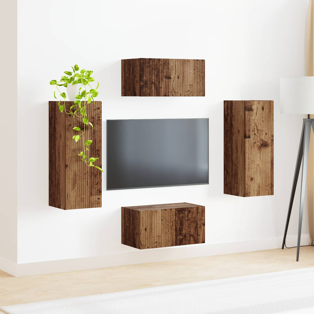 Tv-Bänkset Väggmonterad 2 Pcs Gammalt Trä Konstruerat Trä