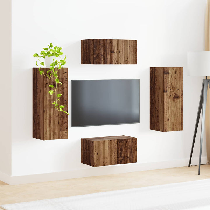 Tv-Bänkset Väggmonterad 2 Pcs Gammalt Trä Konstruerat Trä