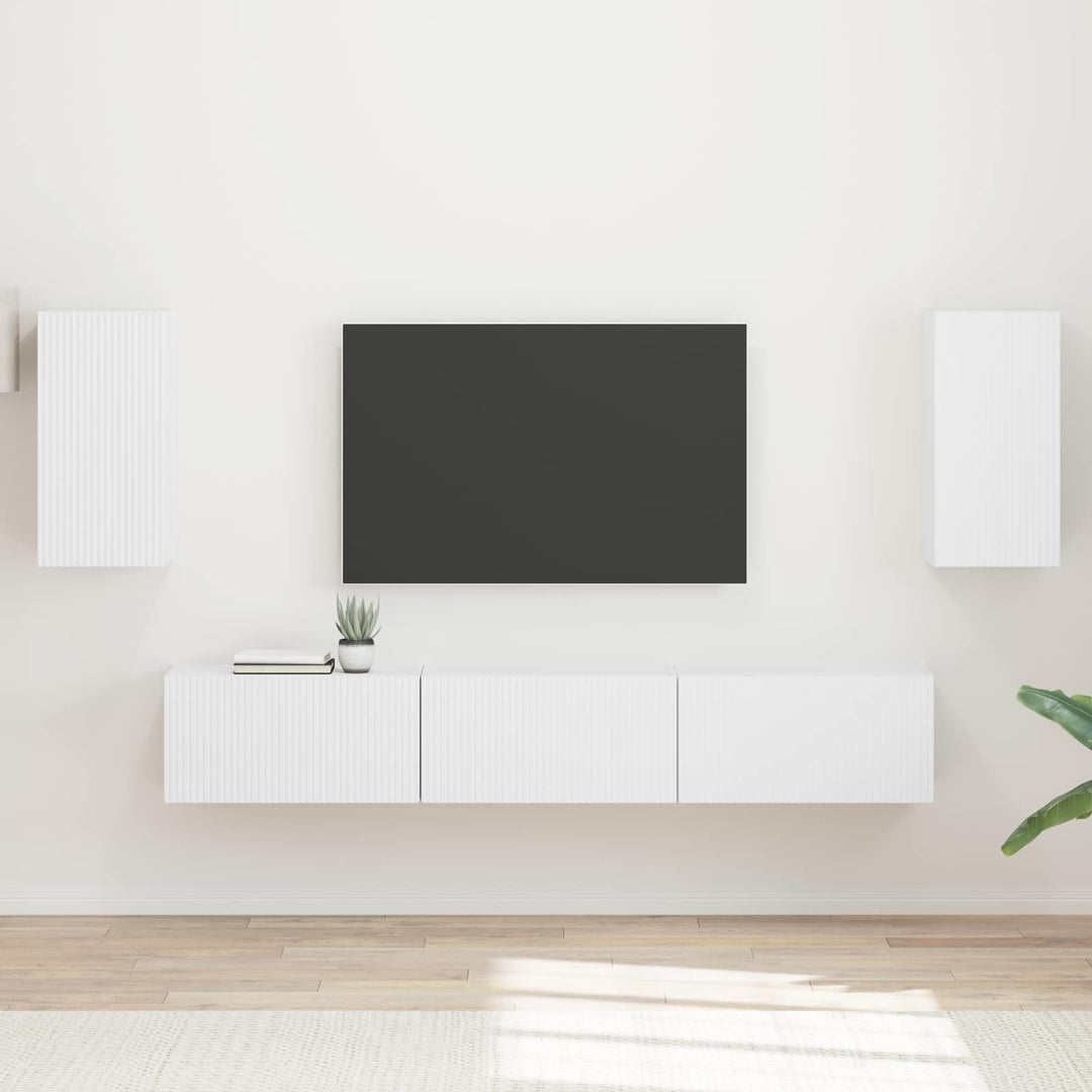Tv-Bänkset Väggmonterad 5 Pcs Vit Konstruerat Trä