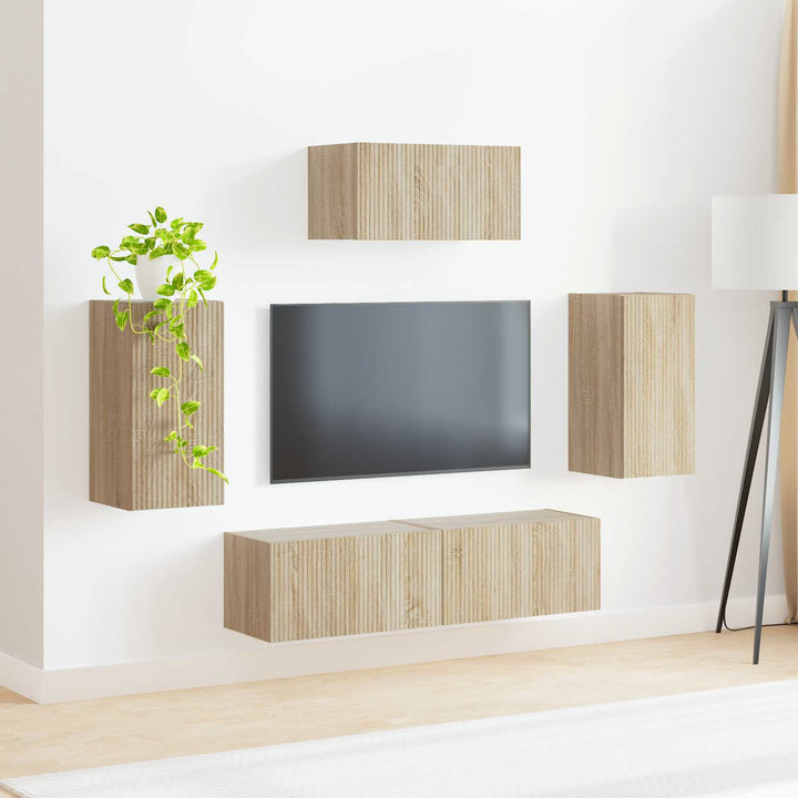 Tv-Bänkset Väggmonterad 5 Pcs Sonoma-Ek Konstruerat Trä