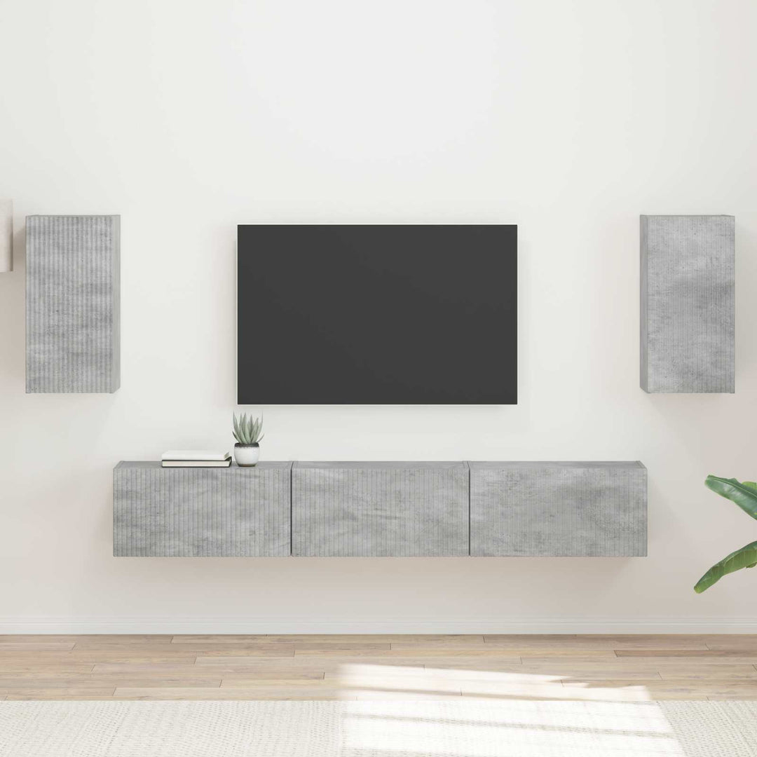 Tv-Bänkset Väggmonterad 5 Pcs Betonggrå Konstruerat Trä