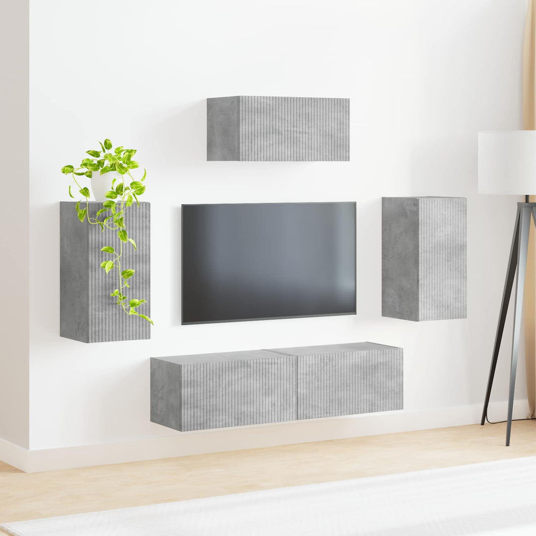 Tv-Bänkset Väggmonterad 5 Pcs Betonggrå Konstruerat Trä