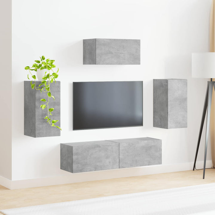 Tv-Bänkset Väggmonterad 5 Pcs Betonggrå Konstruerat Trä