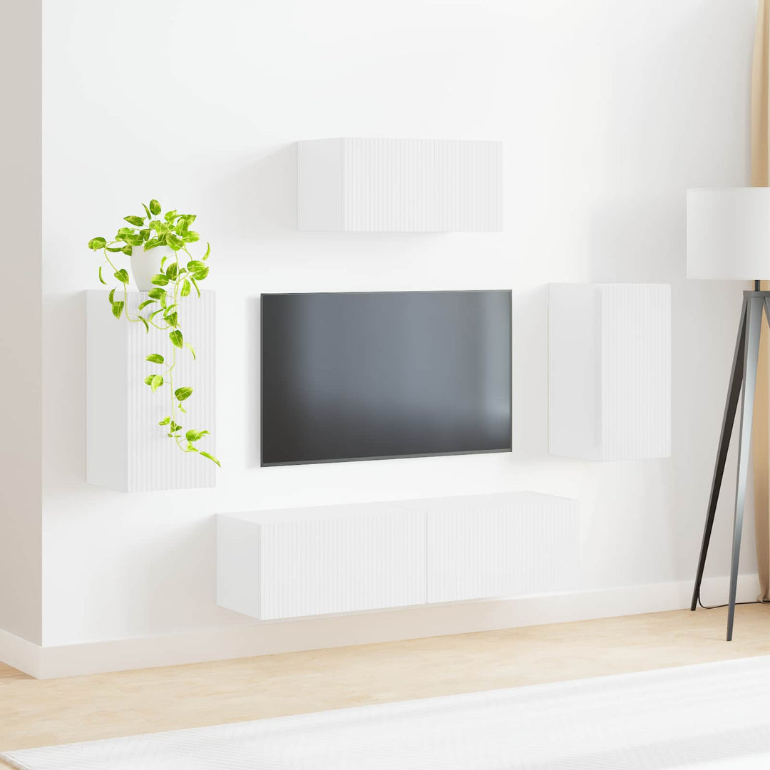 Tv-Bänkset Väggmonterad 5 Pcs Högblanka Vita Konstruerat Trä