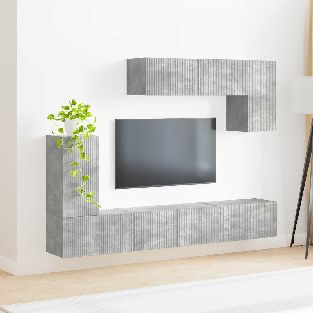 Tv-Bänkset Väggmonterad 4 Pcs Betonggrå Konstruerat Trä