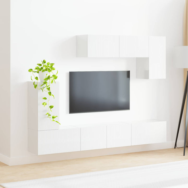 Tv-Bänkset Väggmonterad 4 Pcs Högblanka Vita Konstruerat Trä