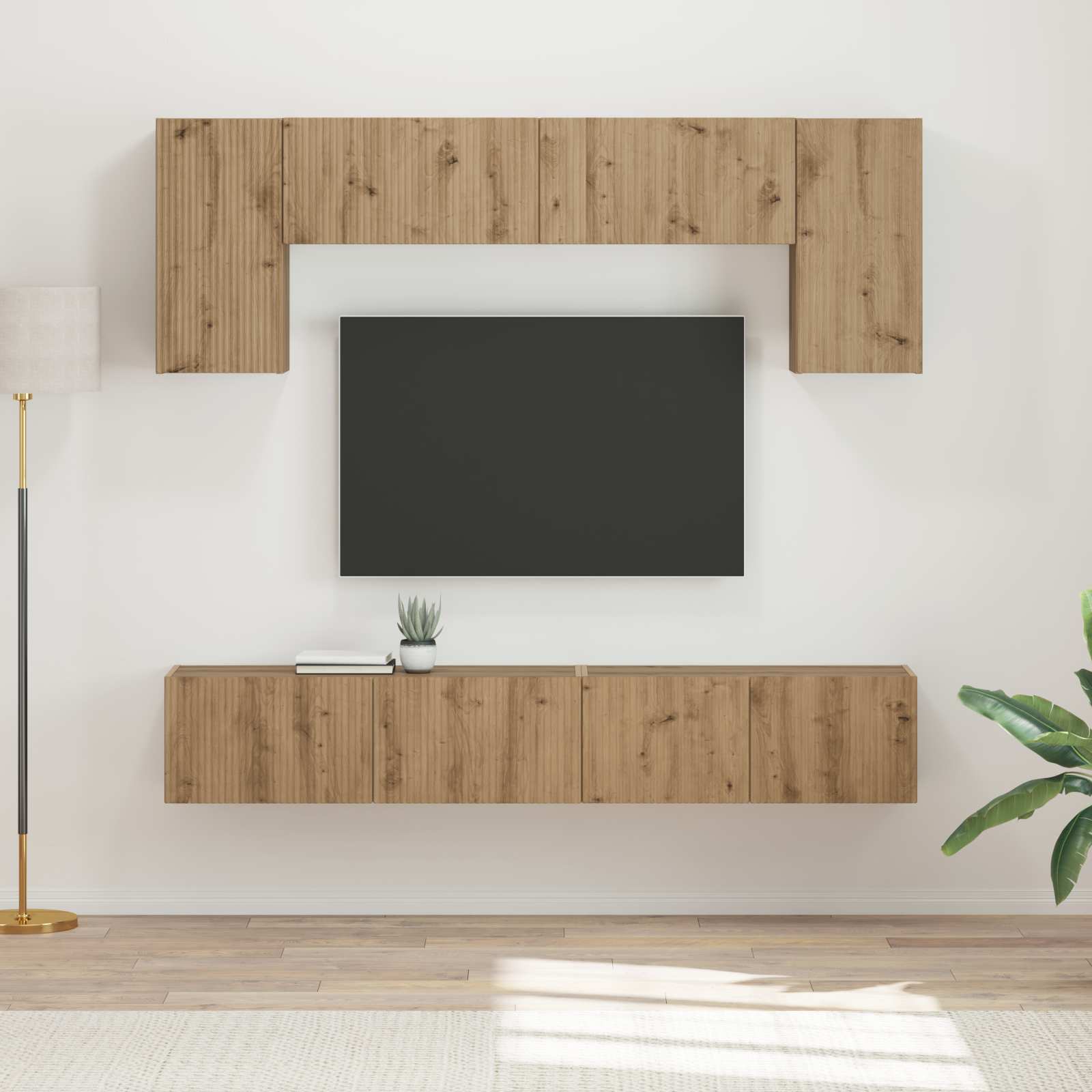 Tv-Bänkset Väggmonterad 4 Pcs Gammalt Trä Konstruerat Trä