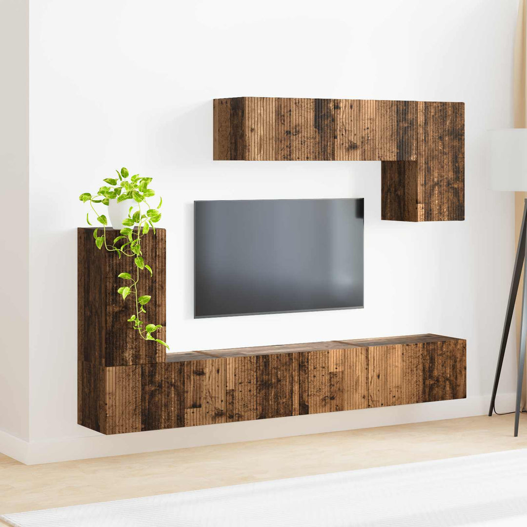 Tv-Bänkset Väggmonterad 4 Pcs Gammalt Trä Konstruerat Trä