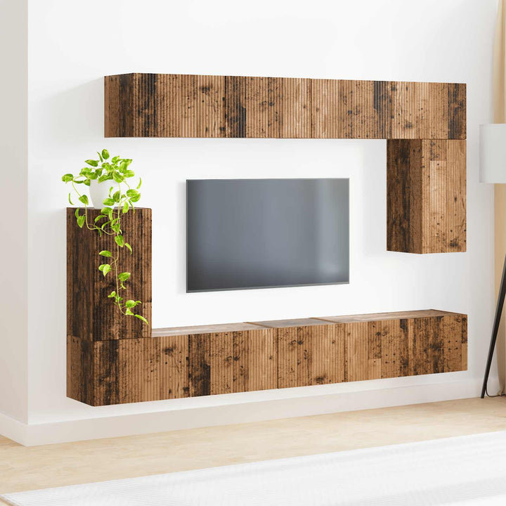 Tv-Bänkset Väggmonterad 5 Pcs Gammalt Trä Konstruerat Trä