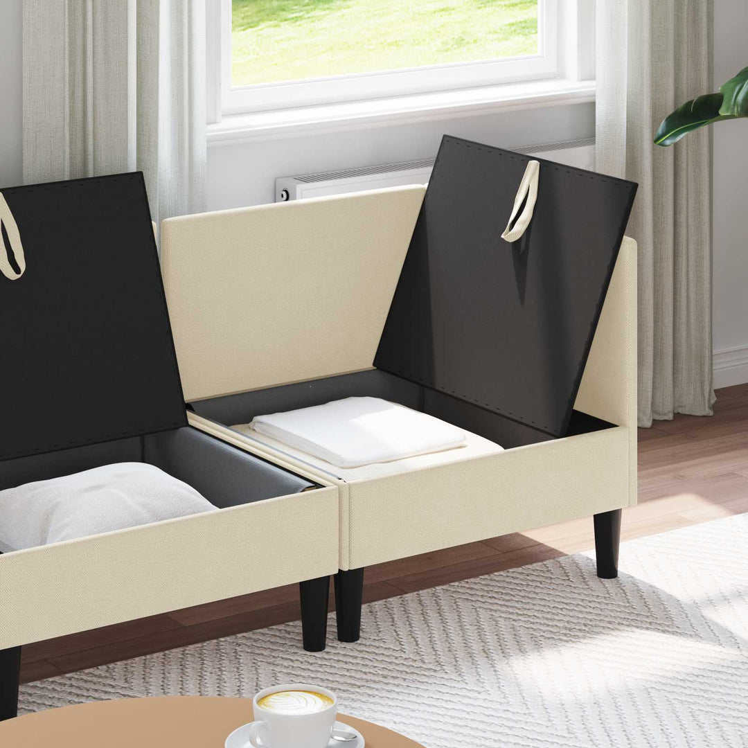 Möbelset För Vardagsrummet 3 Pcs Gräddvit Tyg