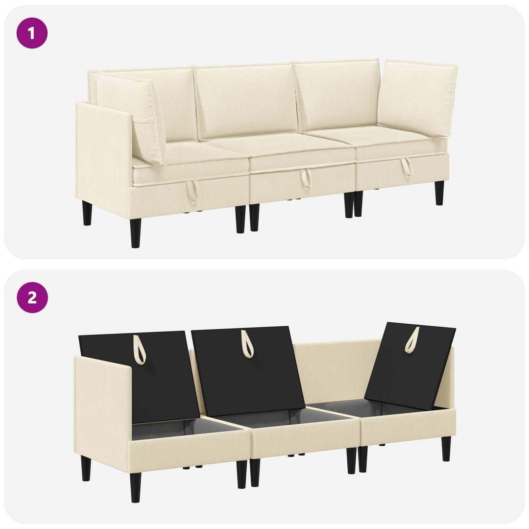 Möbelset För Vardagsrummet 3 Pcs Gräddvit Tyg