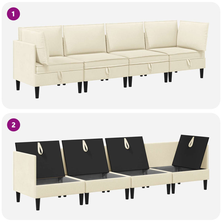 Möbelset För Vardagsrummet 4 Pcs Gräddvit Tyg