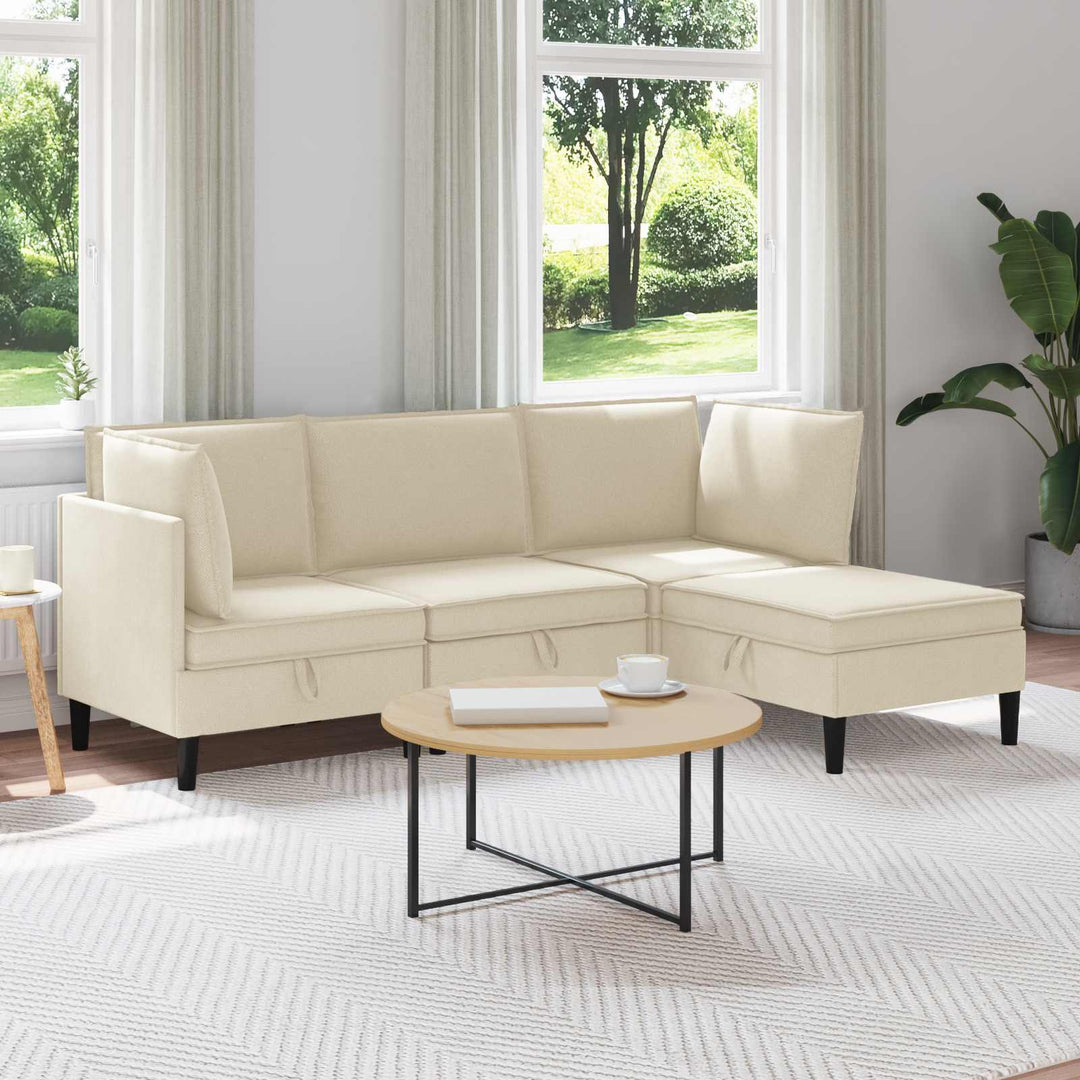 Möbelset För Vardagsrummet 4 Pcs Gräddvit Tyg