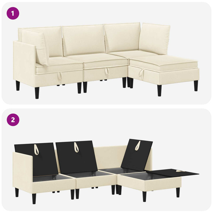 Möbelset För Vardagsrummet 4 Pcs Gräddvit Tyg