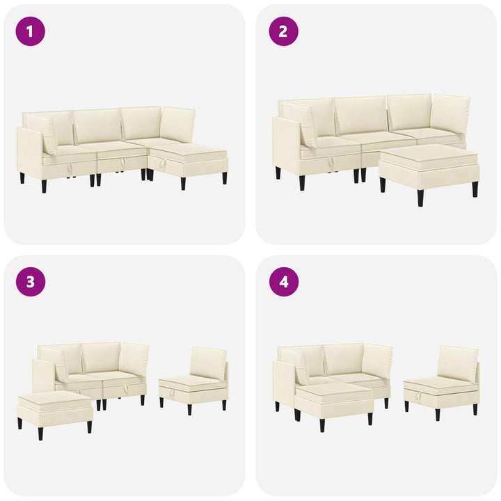 Möbelset För Vardagsrummet 4 Pcs Gräddvit Tyg