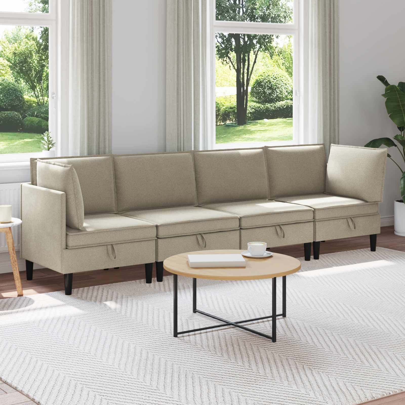 Möbelset För Vardagsrummet 4 Pcs Sand Tyg