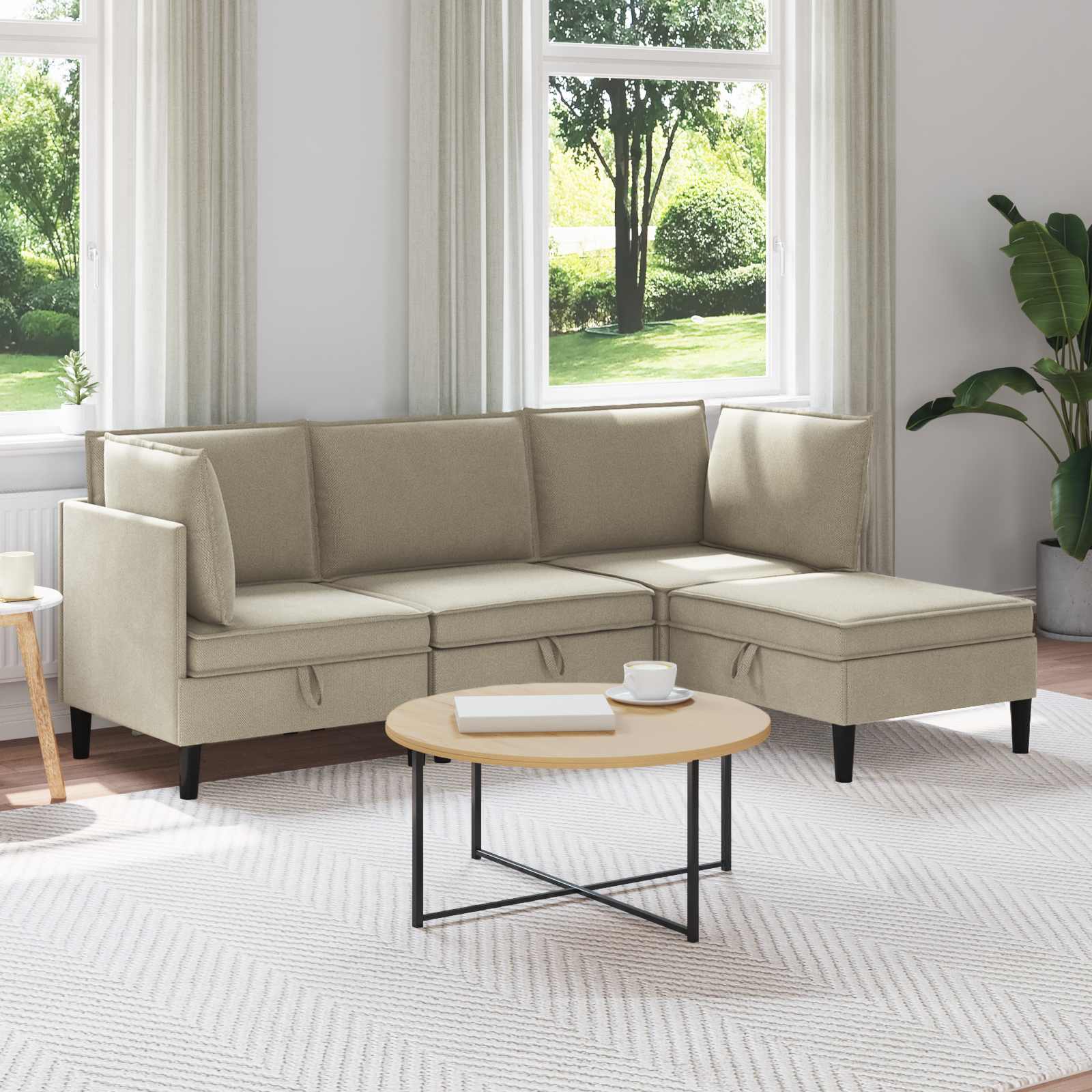 Möbelset För Vardagsrummet 4 Pcs Sand Tyg