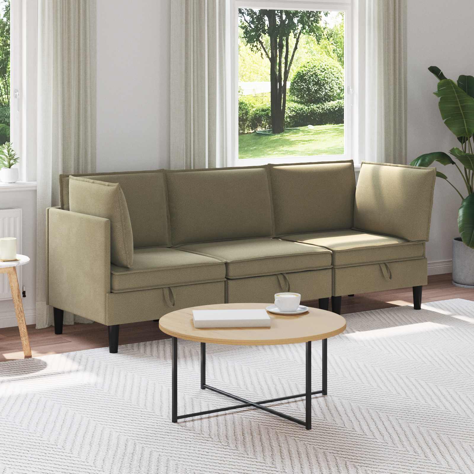 Möbelset För Vardagsrummet 3 Pcs Kaki Tyg