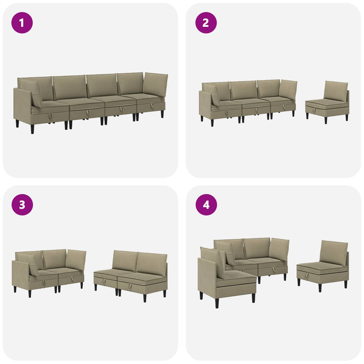 Möbelset För Vardagsrummet 4 Pcs Kaki Tyg
