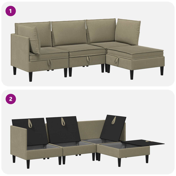 Möbelset För Vardagsrummet 4 Pcs Kaki Tyg