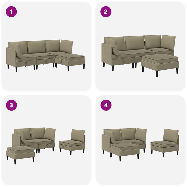 Möbelset För Vardagsrummet 4 Pcs Kaki Tyg