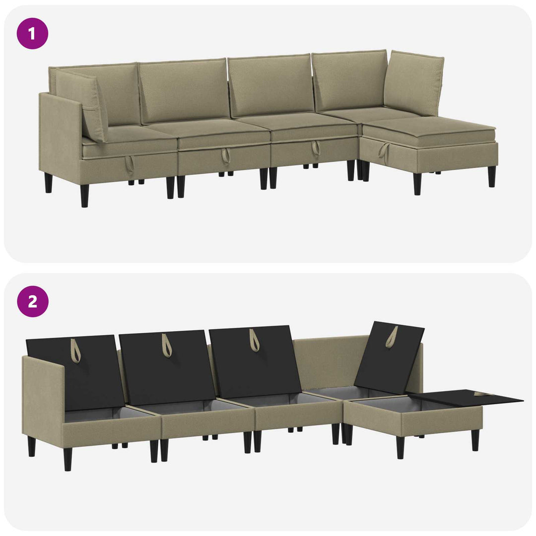 Möbelset För Vardagsrummet 5 Pcs Kaki Tyg
