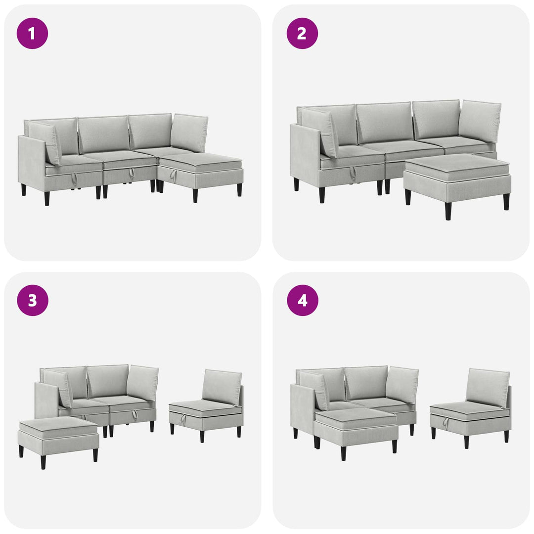 Möbelset För Vardagsrummet 4 Pcs Ljusgrå Tyg