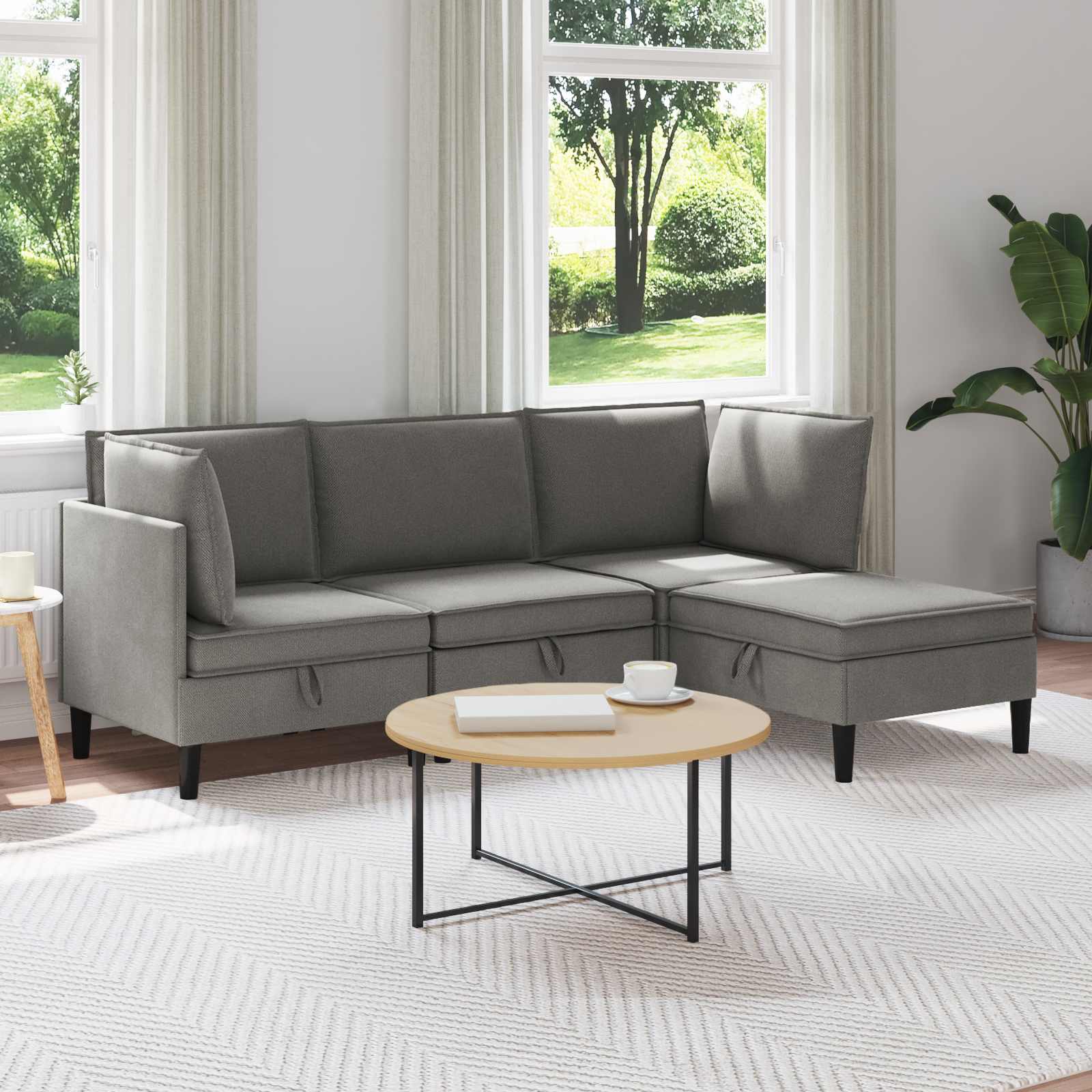 Möbelset För Vardagsrummet 4 Pcs Mörkgrå Tyg