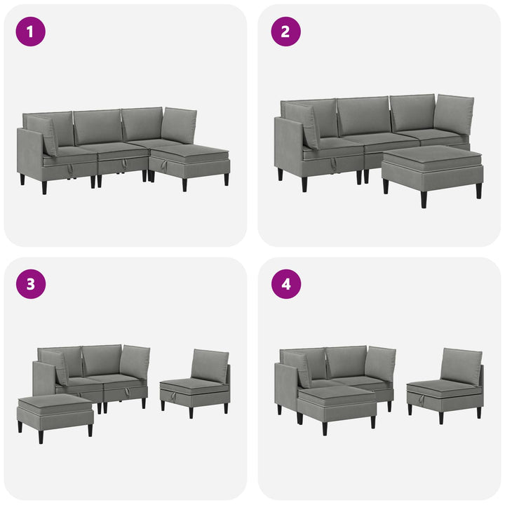Möbelset För Vardagsrummet 4 Pcs Mörkgrå Tyg