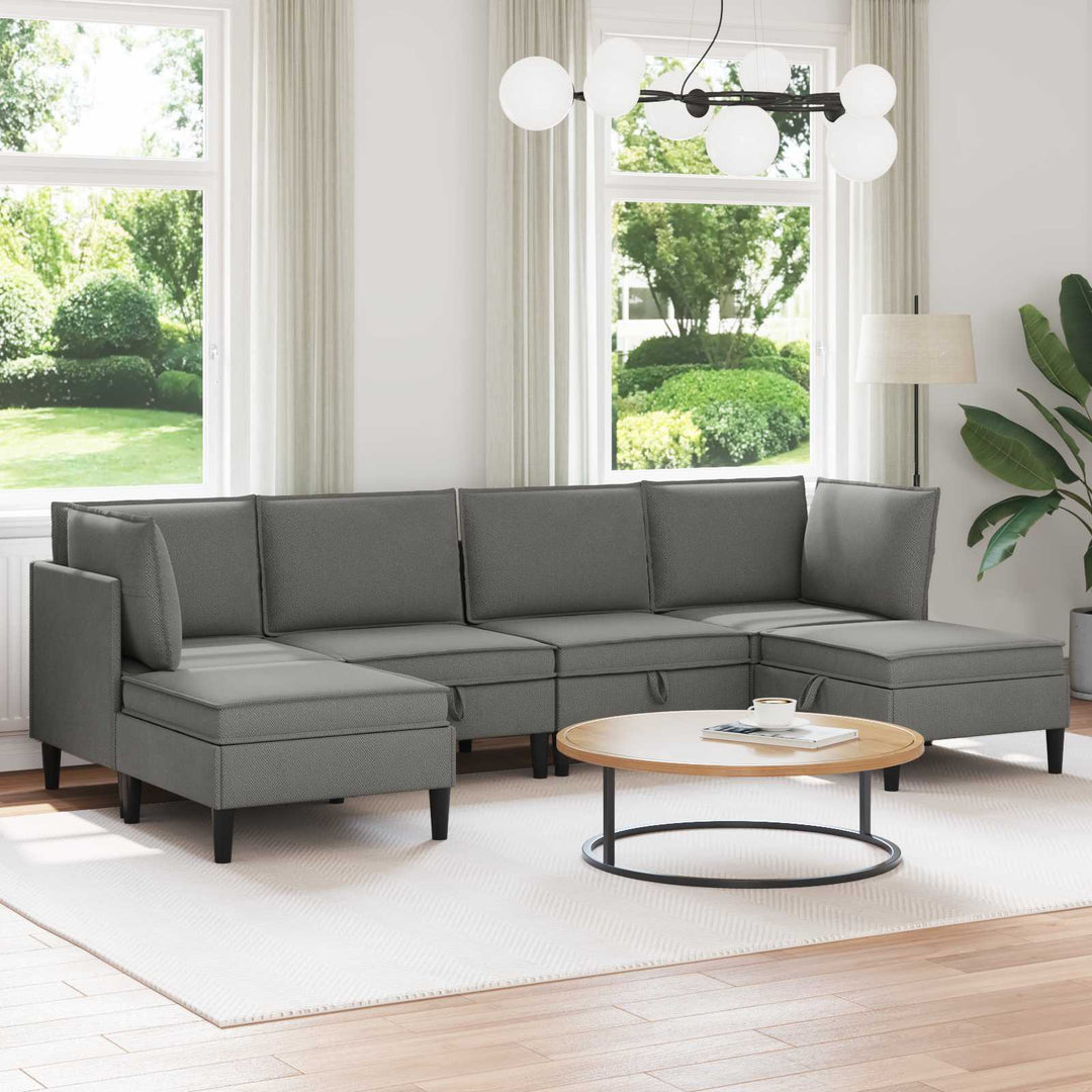 Möbelset För Vardagsrummet 6 Pcs Mörkgrå Tyg